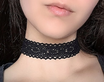 Black Lace Choker, Boho Crochet Necklace, Gothic Jewelry, Lacy Goth Clothing, Victorian Lace Necklace
