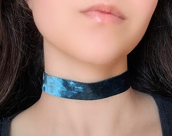 Türkises Samt Halsband, Blaue Feen Kette, Grüne Feenkern Kette, breiter Choker, Gotischer Schmuck, Whimsigoth Schmuck
