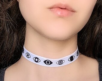 Eye Choker, Black and White Evil Eye Necklace, Punk Jewelry, Emo Necklace, Goth Choker, Unusual Funky Alternative Jewelry
