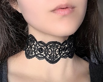 Wide Black Lace Choker, Steampunk Choker, Gothic Jewelry, Lacy Goth Clothing, Victorian Necklace, Black Choker Collar