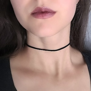 Black Suede Tiny Choker, Minimalist Jewelry, 90s Grunge, Vegan Faux Leather, Thin Velvet Necklace