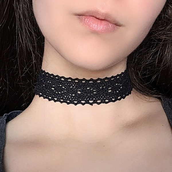 Black Lace Choker, Boho Crochet Necklace, Gothic Jewelry, Lacy Goth Clothing, Victorian Lace Necklace