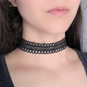 90s Goth Tattoo Choker, Black Lace Necklace, Dainty Choker Necklace, Emo Goth Jewelry, Gothic Grunge Accessory