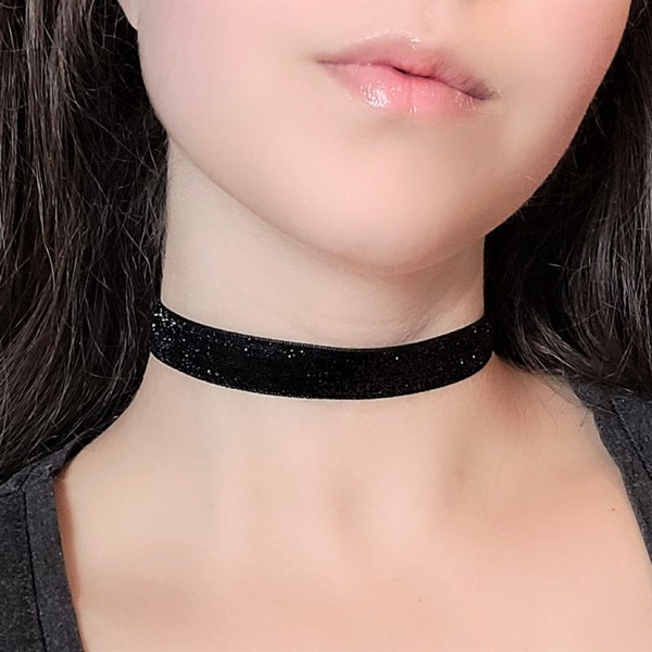 Black Glitter Choker, Sparkly Black Necklace, Glittery Egirl Choker, Cute Emo Gothic Jewelry