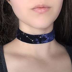 Blue Goth Velvet Choker, Constellation Necklace, Space Necklace, Gold Star Choker, Fairycore Celestial Whimsigoth Jewelry