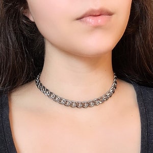 Big Chain Choker, Oversized Stainless Steel Cuban Link Chain Necklace, 90s Goth Necklace, Silver Toggle Clasp, Grunge Jewelry, Punk Choker