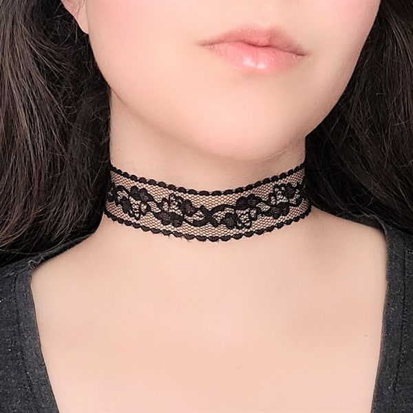 Sheer Lace Choker, Wide Lace Flower Necklace, Floral Victorian Necklace, Gothic Choker, Goth Jewelry