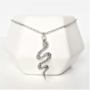 Collar de serpiente de plata, joyería de serpiente, gargantilla de cadena pequeña, colgante de reptil serpiente, collar gótico, joyería alternativa