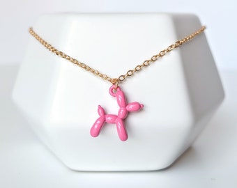 Balloon Animal Necklace, Pastel Pink Kawaii Jewelry, Cute Dog Pendant, Harajuku Fashion, Decora Jewelry, Dainty Gold Chain