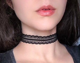 Black Lace Tattoo Choker Goth 90s Grunge Alternative Jewelry Vampire Witchy Necklace