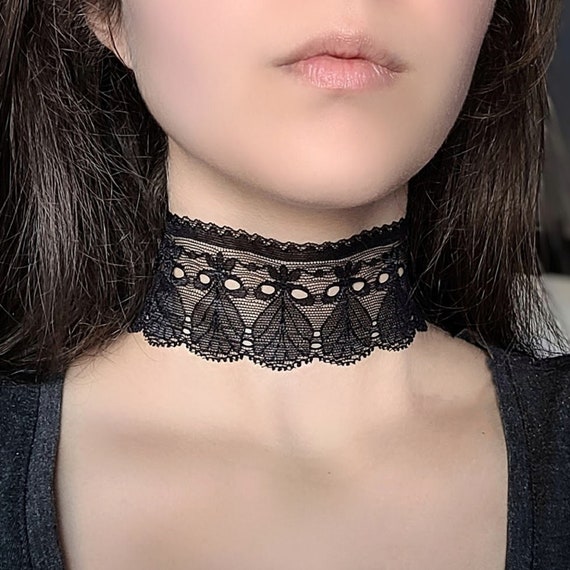 Wide Black Lace Choker Boho Crochet Adjustable Necklace Gothic Jewelry