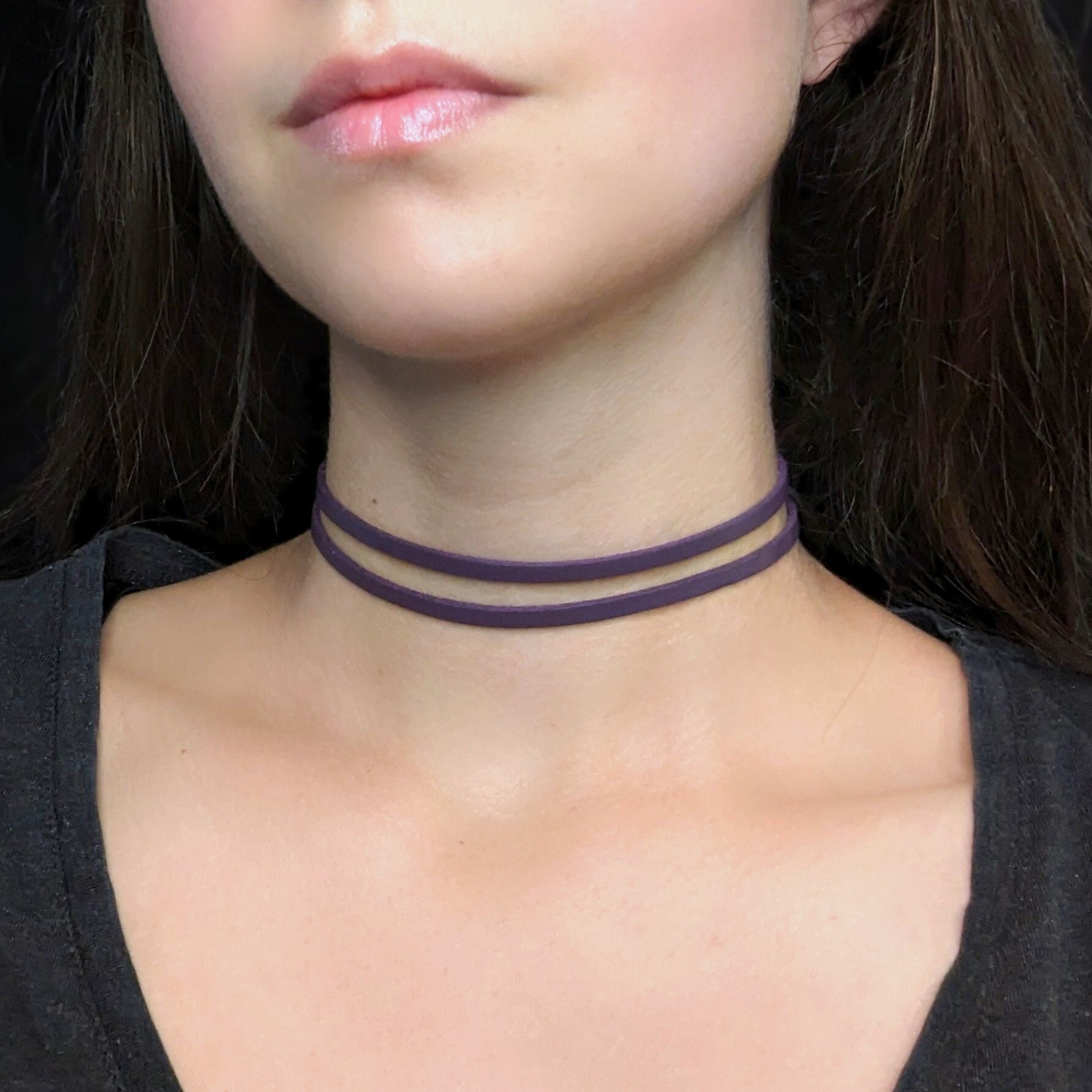 アクセサリー NICKEL FREE TIP PLUMP CHOKER Purple Leather Choker for Women, Layered Vegan Faux Leather