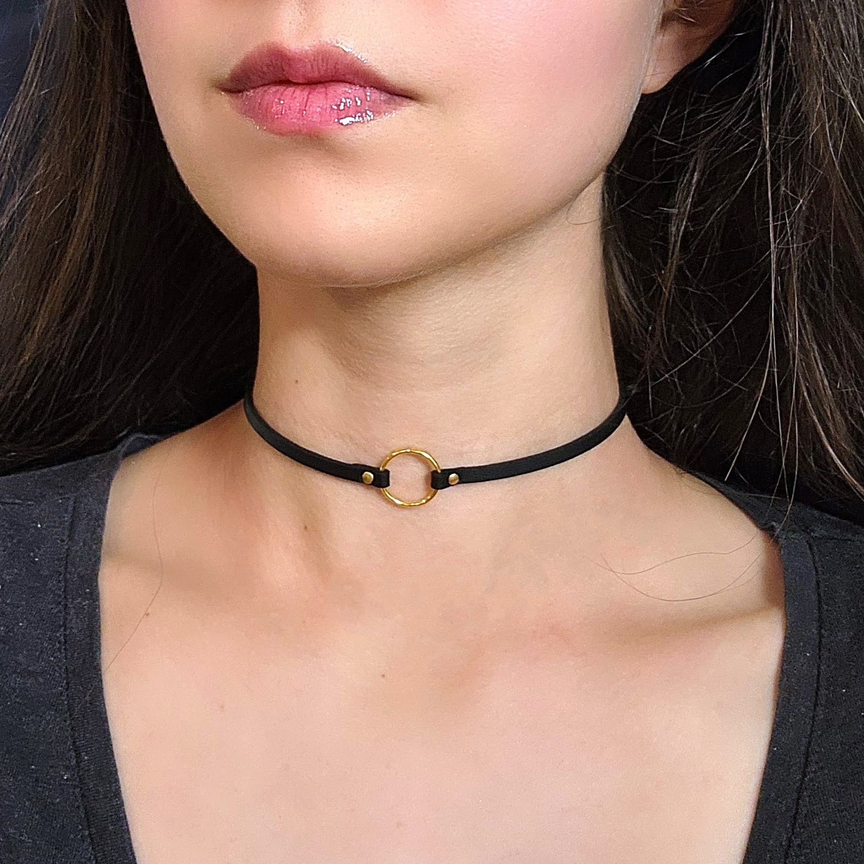 Black Collar Choker, Vegan Faux Leather Punk Choker, Day
