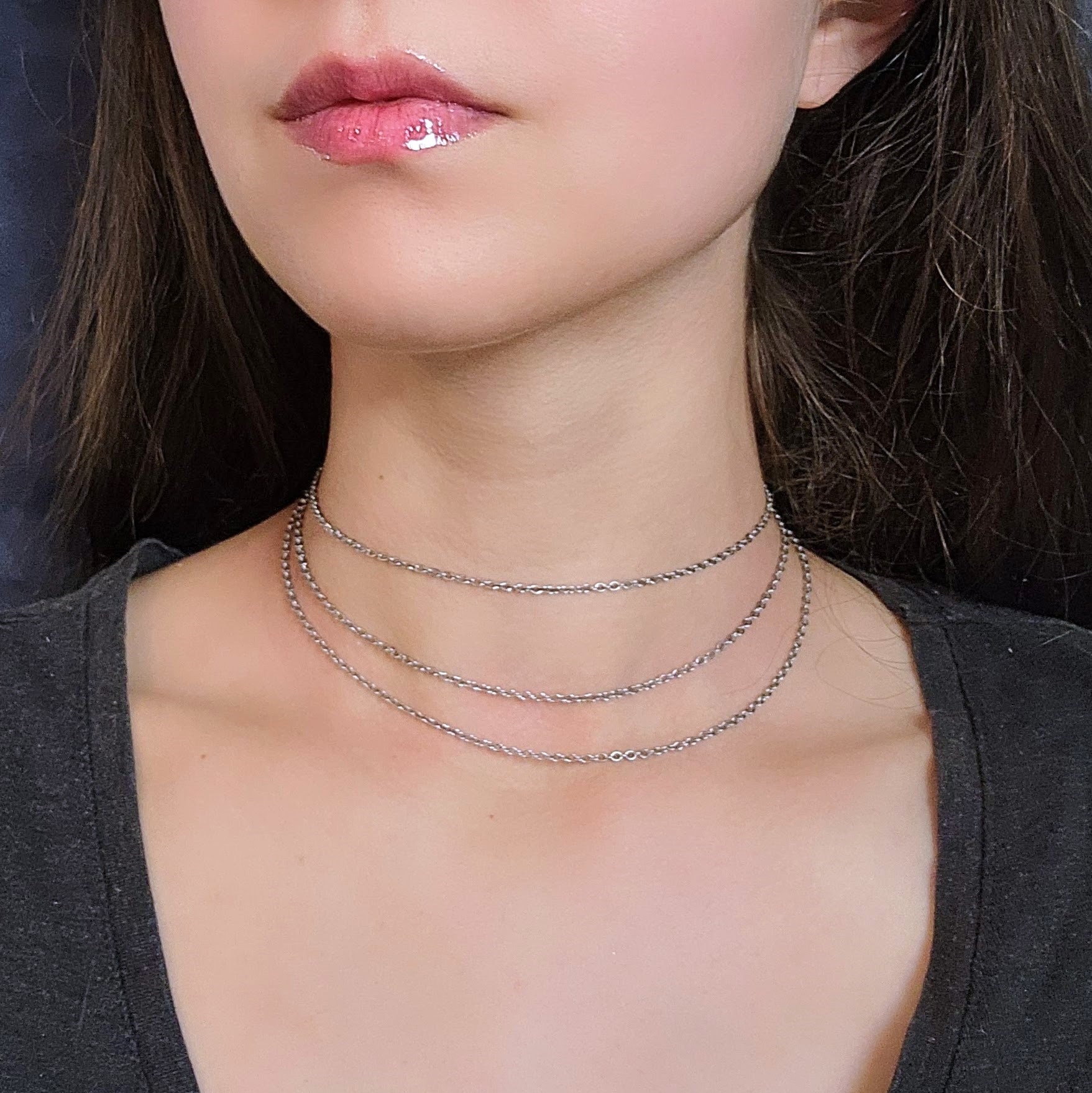 Layered Necklace, Goth Thin Black Chain Choker, Delicate Minimalist ...