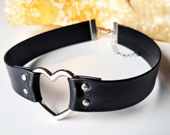Collana Choker In Pelle Nera Con Fibbia - Gioiello Gotico Punk, Dichiarazione D'Amore Unisex