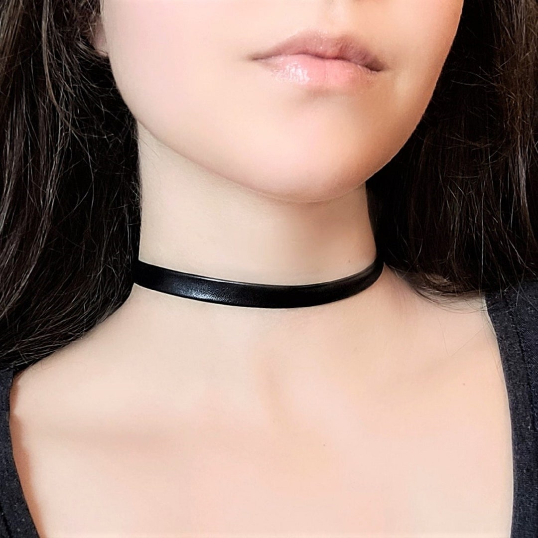 Faux Leather Choker Collar, Thin Black Emo Choker, Vegan Leather