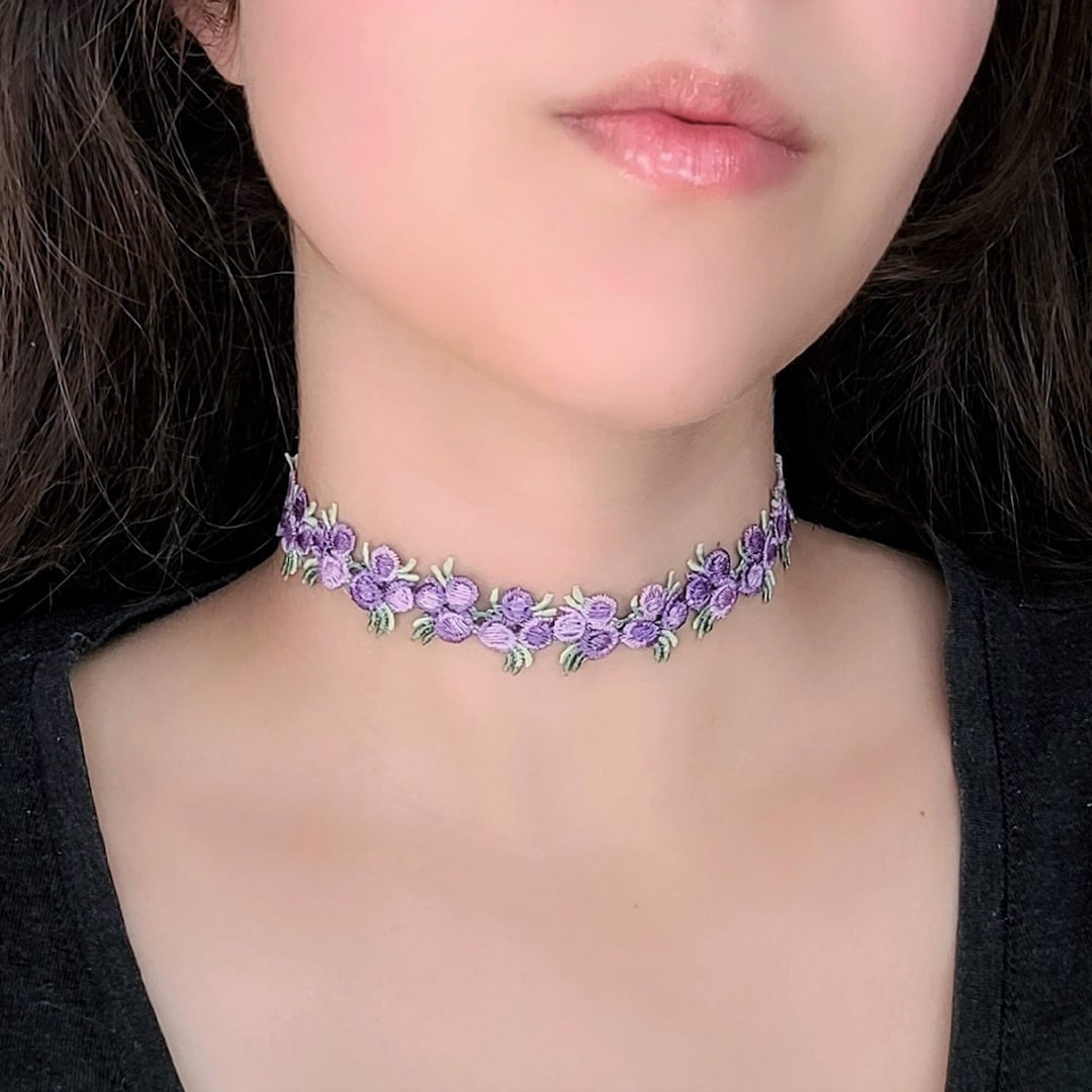 Purple Pendant Necklace Handmade Hand Painted Romantic