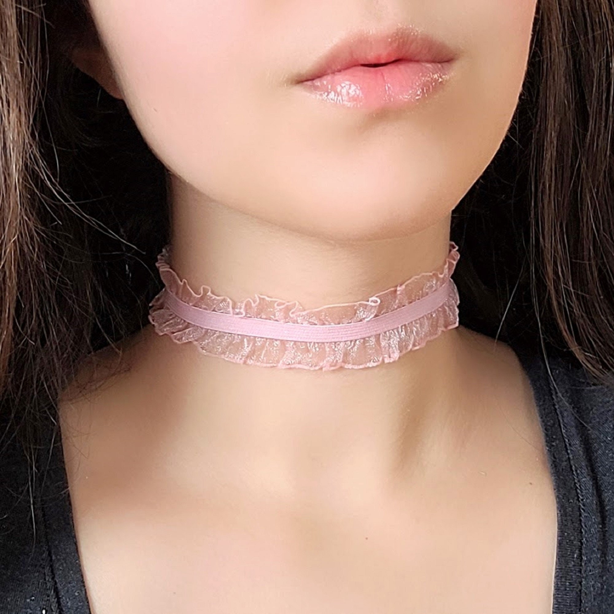 Kawaii Lolita Angelic Lace Choker in Black White Pink – PeachyBaby