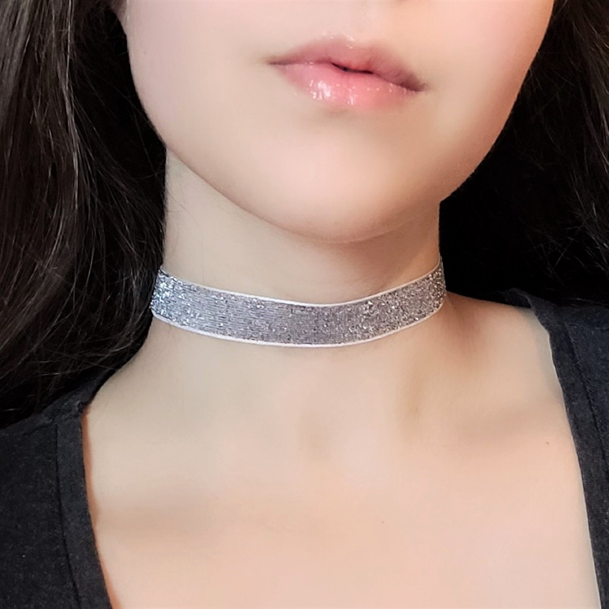 Silver Glitter Choker Sparkly Choker Necklace Glittery Rave