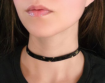 Black Velvet Choker, Constellation Star Necklace, Blue Whimsigoth Necklace, Gothic Jewelry, Starry Teal Goth Choker