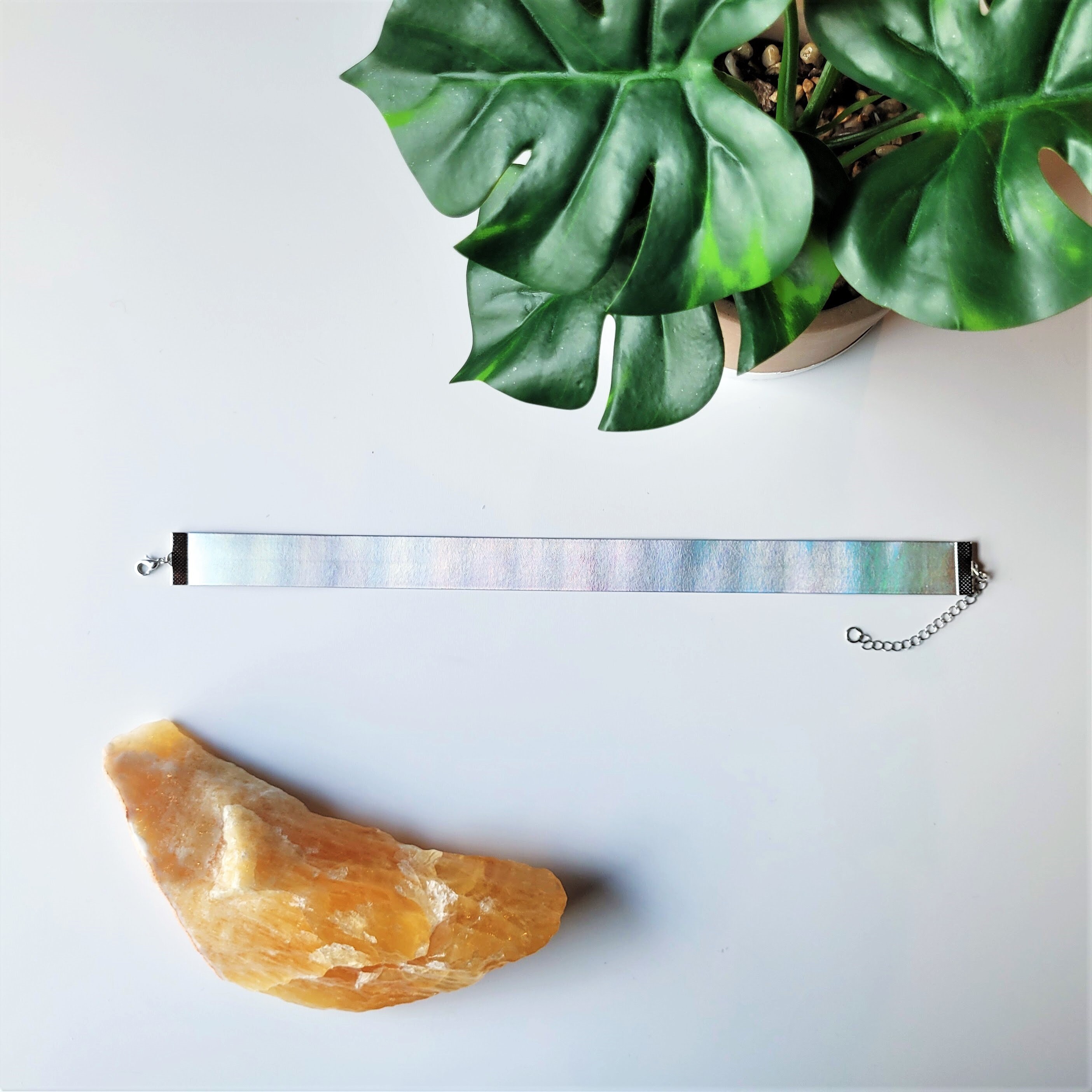 Cyberpunk Leather Choker, Iridescent Holographic Choker, 90s Rave