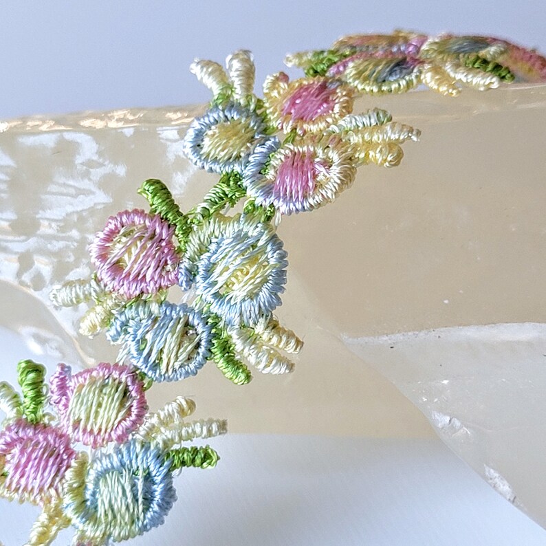 Floral Lace Choker, Whimsical Necklace, Pastel Pink Rose Embroidery, Blue Flower Necklace, Fantasy Fairycore Jewelry image 4
