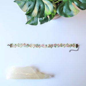 Floral Lace Choker, Whimsical Necklace, Pastel Pink Rose Embroidery, Blue Flower Necklace, Fantasy Fairycore Jewelry image 3