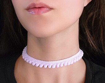 Light Purple Pom Pom Choker, Kidcore Kawaii Puffy Pompom Necklace, Sweet Lolita Pastel Goth Necklace, Decora Harajuku Layering Jewelry