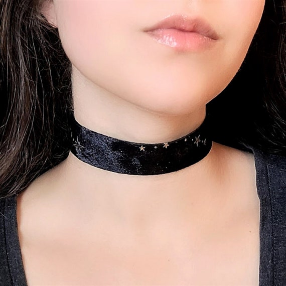 Silver or Gold O Ring Choker Black Velvet Collar Necklace 90s Goth Punk  Jewelry
