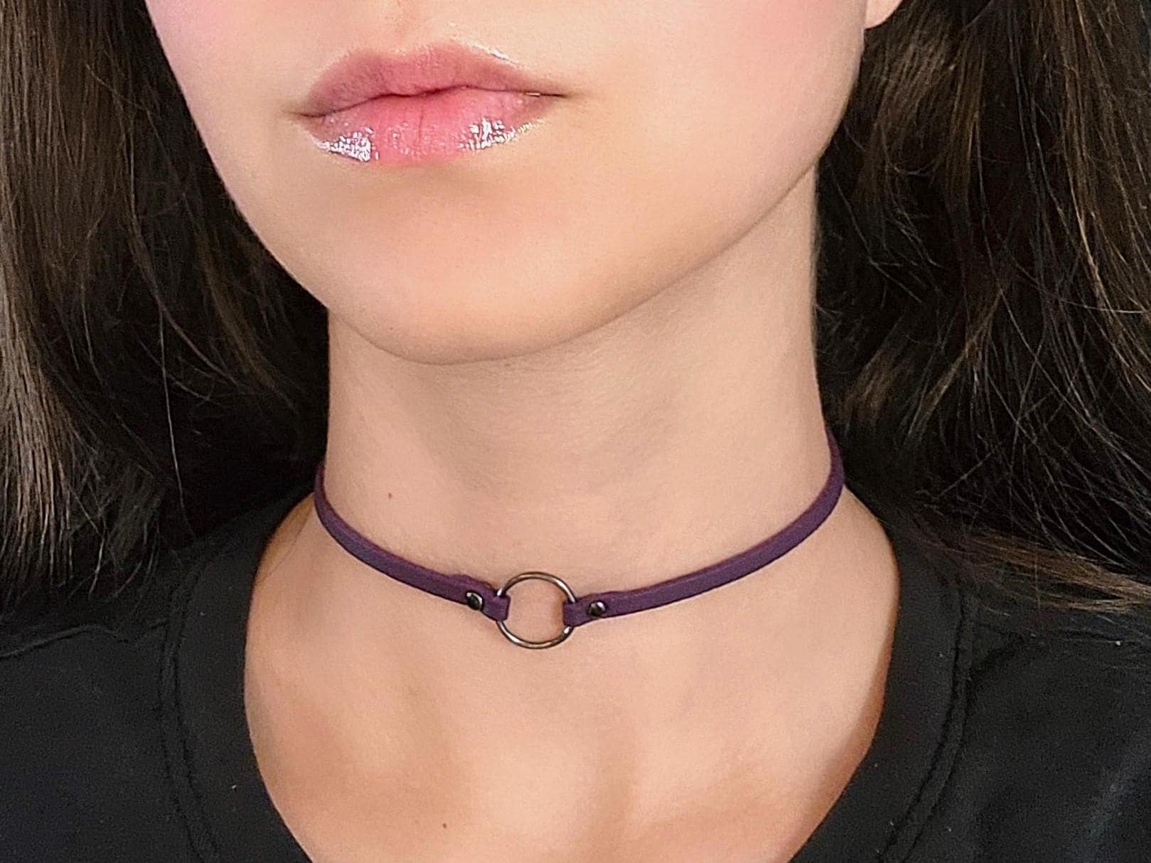 【BLACKPURPLE】25SS★ Void Ring Choker Dark Purple Collar Choker Gunmetal Black O Ring, Faux