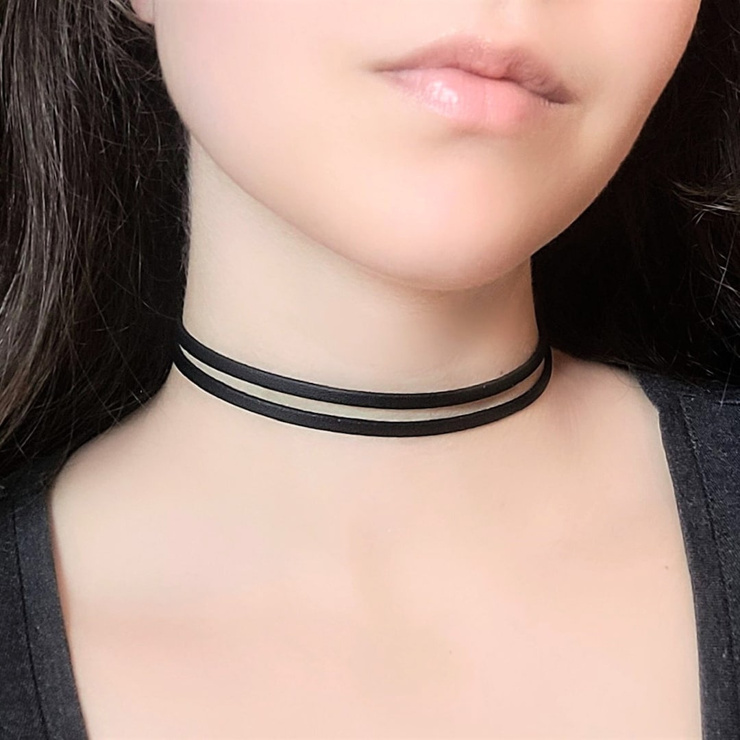 Black Faux Leather Choker, Double Layer Gothic Choker, Vegan Leather