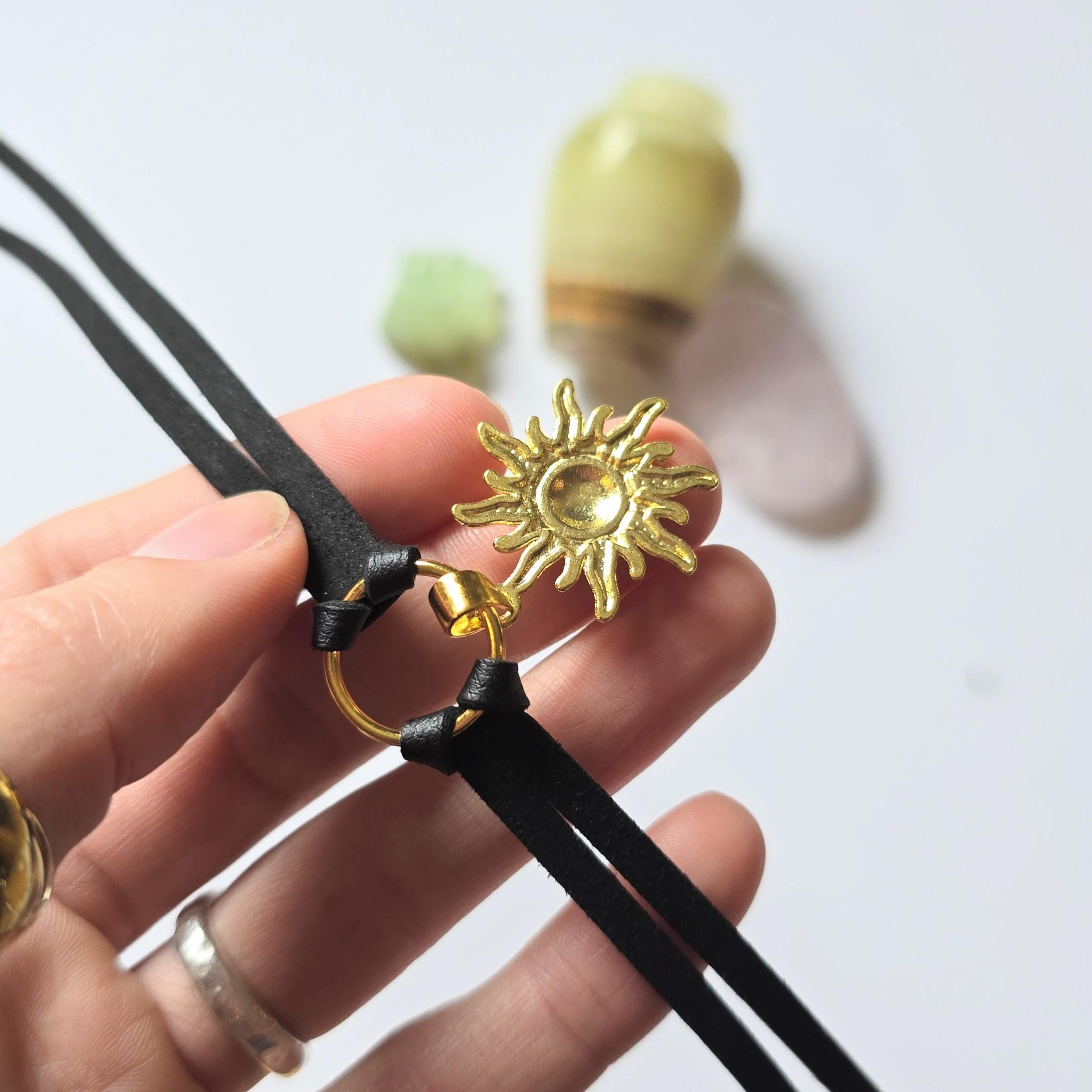 Gold Sun Necklace, Goth Black Knot O Ring Choker Layered Necklace