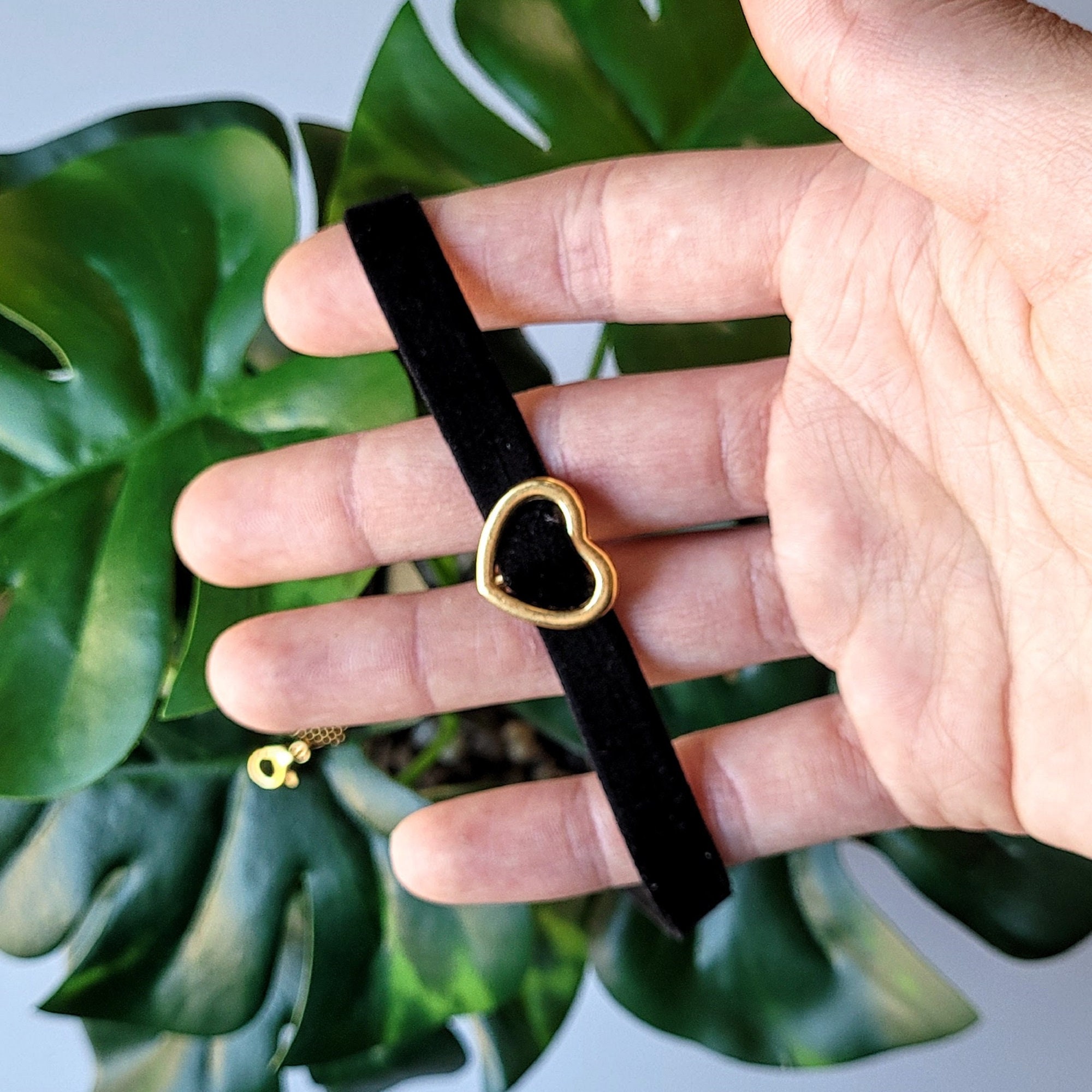Black Heart Choker Velvet, 90s Goth Choker, Silver Heart Charm, Slider ...