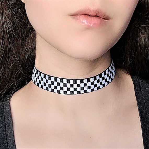 Checkered Choker Punk Jewelry Funky Wide Choker Black and White