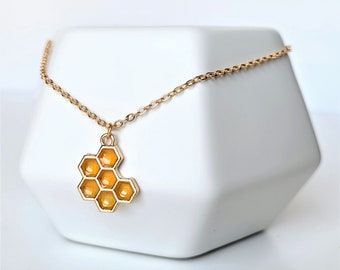 アクセサリー GARNI / Honeycomb Studs Pendant Honeycomb Necklace, Hexagon Geometric Jewelry, Gold Honey