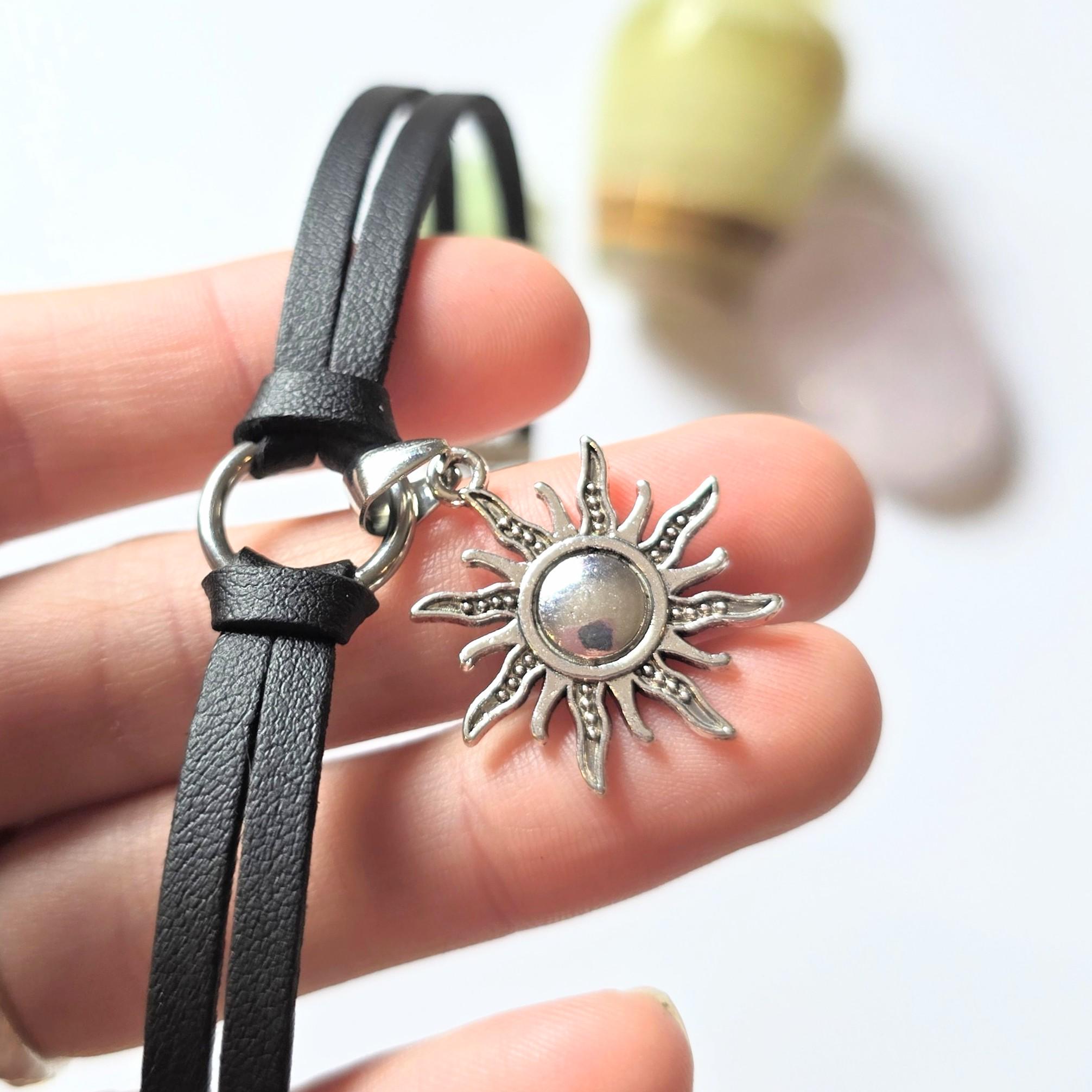 Silver Sun Necklace, Goth Black Knot O Ring Choker Layered