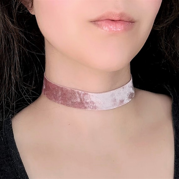 Pastel Pink Choker Necklace, Stretch Crushed Velvet, Angelcore Fairy Core Jewelry