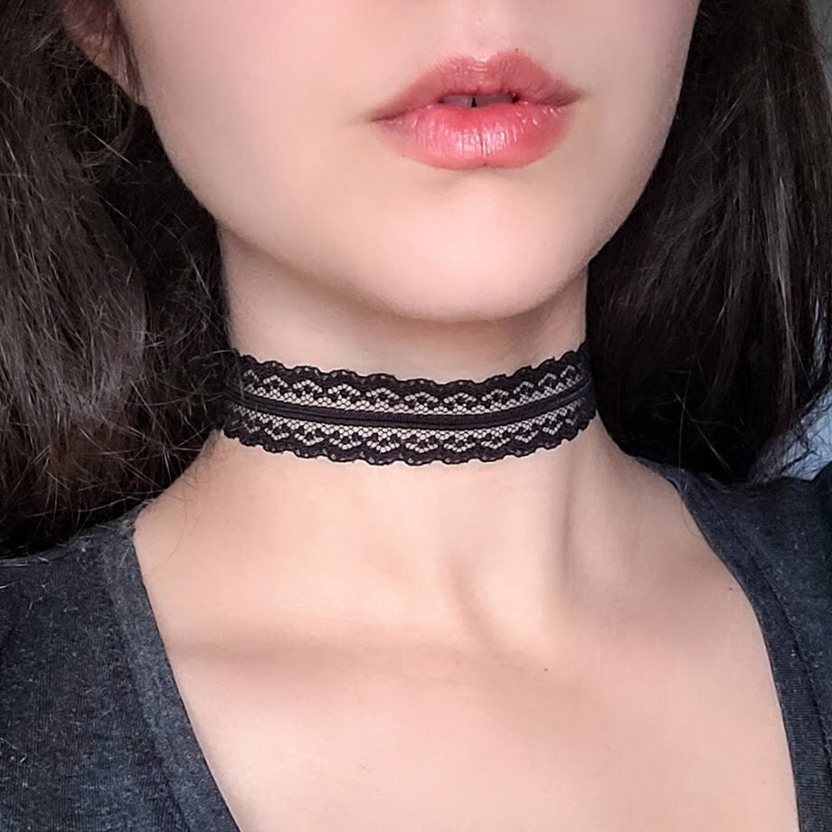 Dainty Black Lace Choker, Minimalist Thin Choker, Lace Necklace, 90s Goth Jewelry, Steampunk Choker, E-Girl Emo