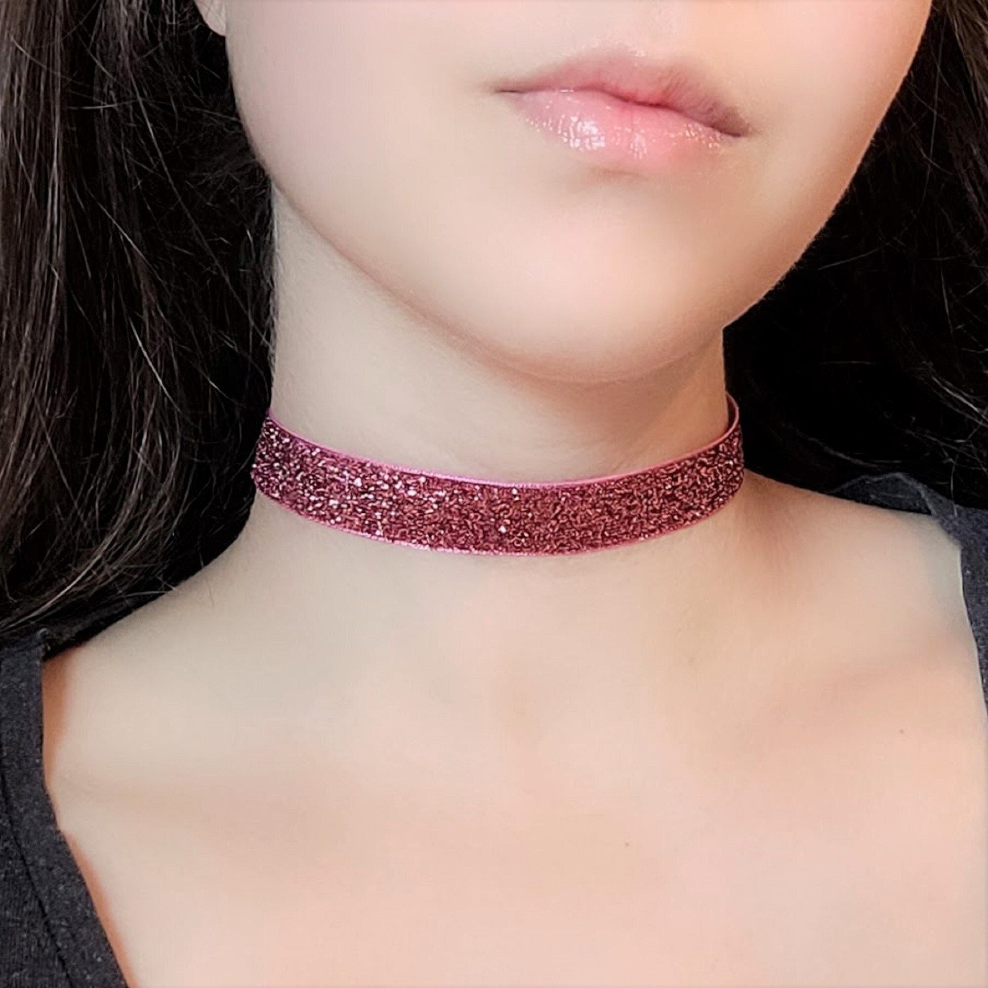 Pink Glitter Sparkly Choker Necklace Metallic - Etsy