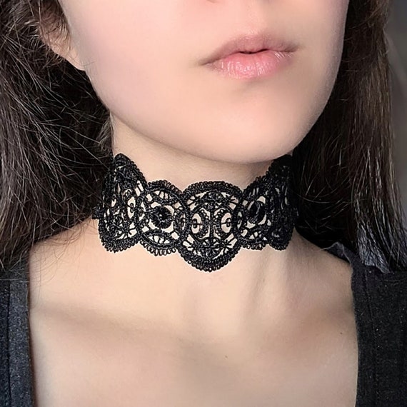 Men Women Gothic Black Leather Lace Choker Necklace Collar