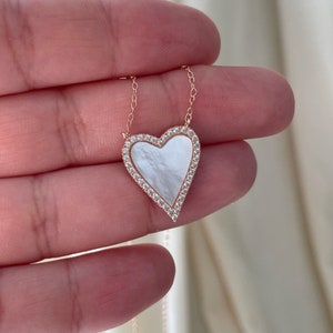 Pearl Heart Rose Gold Necklace, Pearl Heart Halo, Mother Of Pearl Necklace, Minimalist, Layering Necklace