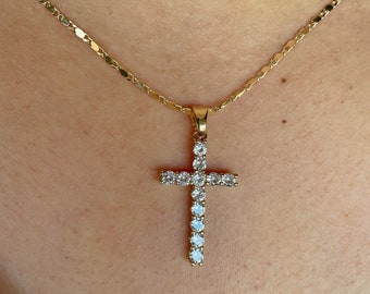Gold Cross Necklace, Diamond Cross Gold Necklace, Stacking Necklace, Minimalist Gold Necklace