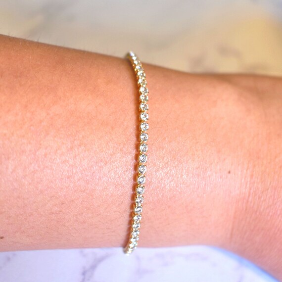 NATURAL DIAMOND BRACELET CURVED BAR MINIMALIST YELLOW GOLD CHAIN CLASSIC  SIMPLE