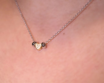 Collar con colgante de corazón de oro, plata de ley con baño de oro y circonita cúbica, collar con dije de corazón, collar minimalista delicado