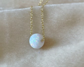 Opal Ball Necklace, White Opal Layering Necklace, Opal Bead, Opal Necklace, Minimalist, Everyday Trendy Jewelry