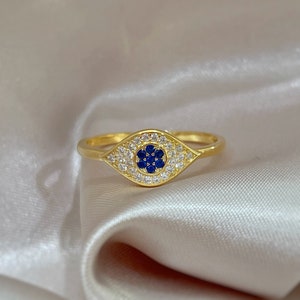 Evil Eye Ring, Gold Stackable Ring, Evil Eye Ring Gold, Gold Eye Band, Gift Ring, Stacking Minimalist Ring