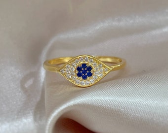Evil Eye Ring, Gold Stackable Ring, Evil Eye Ring Gold, Gold Eye Band, Gift Ring, Stacking Minimalist Ring