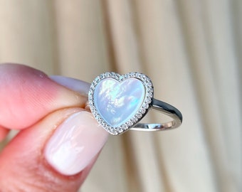 Pearl Heart Ring Diamond Halo Pearl Heart Ring Mother of Pearl