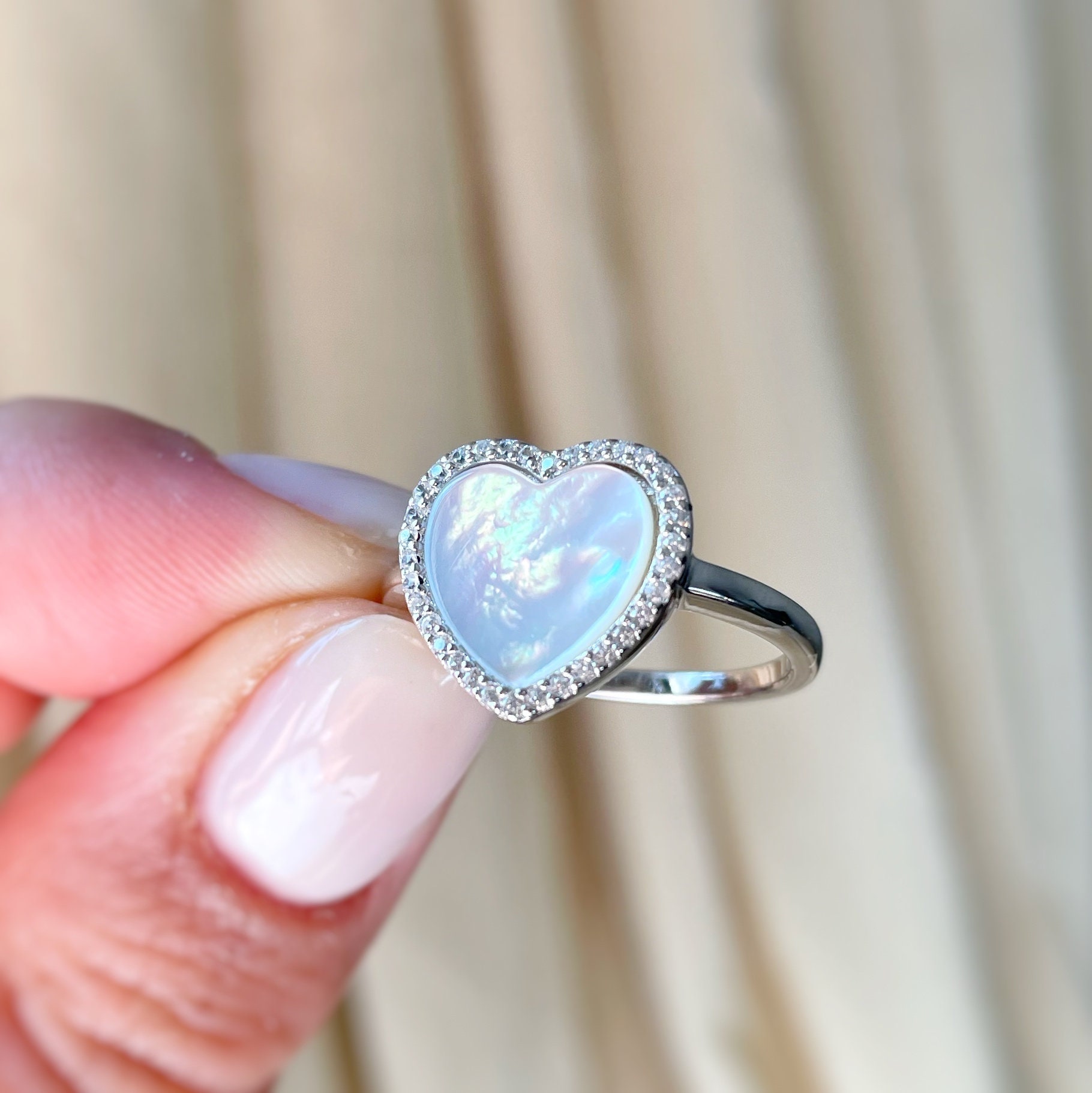 Pearl Heart Ring Diamond Halo Pearl Heart Ring Mother of - Etsy