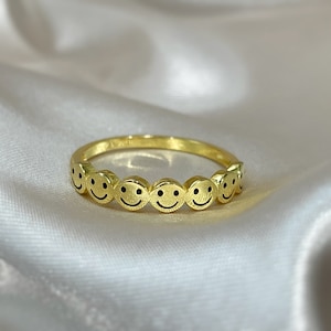 Gold Smile Ring, Smily Face Ring, Dainty Stackable Band, Smily Band
